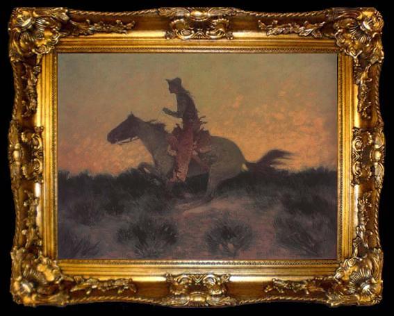 framed  Frederic Remington Against htte Sunset (mk43), ta009-2